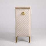 Louis Marble & Gold Dining Table With Lucy Slim Quilted Gold Ring Square Knocker Velvet Chairs