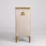 Louis Pandora Gold Marble Dining Table With Lucy Slim Quilted Gold Ring Knocker Velvet Chairs