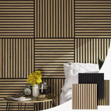 Pack of x4 Natural Light Oak 60x60cm Acoustic Square 3D Slatted Wood Wall Panel Box