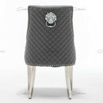 Winchester Grey PU Dining Chair Faux Leather Lion Knocker Chrome-Esme Furnishings