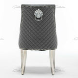 Winchester Grey PU Dining Chair Faux Leather Lion Knocker Chrome-Esme Furnishings