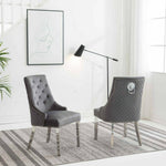 Louis 130cm Grey Marble Round Dining Table + Dark Grey Lion Knocker Chairs-Esme Furnishings