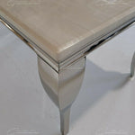Louis 200cm Cream Marble Dining Table + Chrome Ring Knocker Dining Chairs-Esme Furnishings