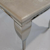 Louis 200cm Cream Marble Dining Table + Chrome Ring Knocker Dining Chairs-Esme Furnishings