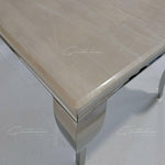 Louis 200cm Cream Marble Dining Table + Chrome Ring Knocker Dining Chairs-Esme Furnishings