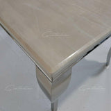 Louis 200cm Cream Marble Dining Table + Chrome Ring Knocker Dining Chairs-Esme Furnishings