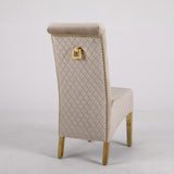 Louis Marble & Gold Dining Table With Lucy Slim Quilted Gold Ring Square Knocker Velvet Chairs