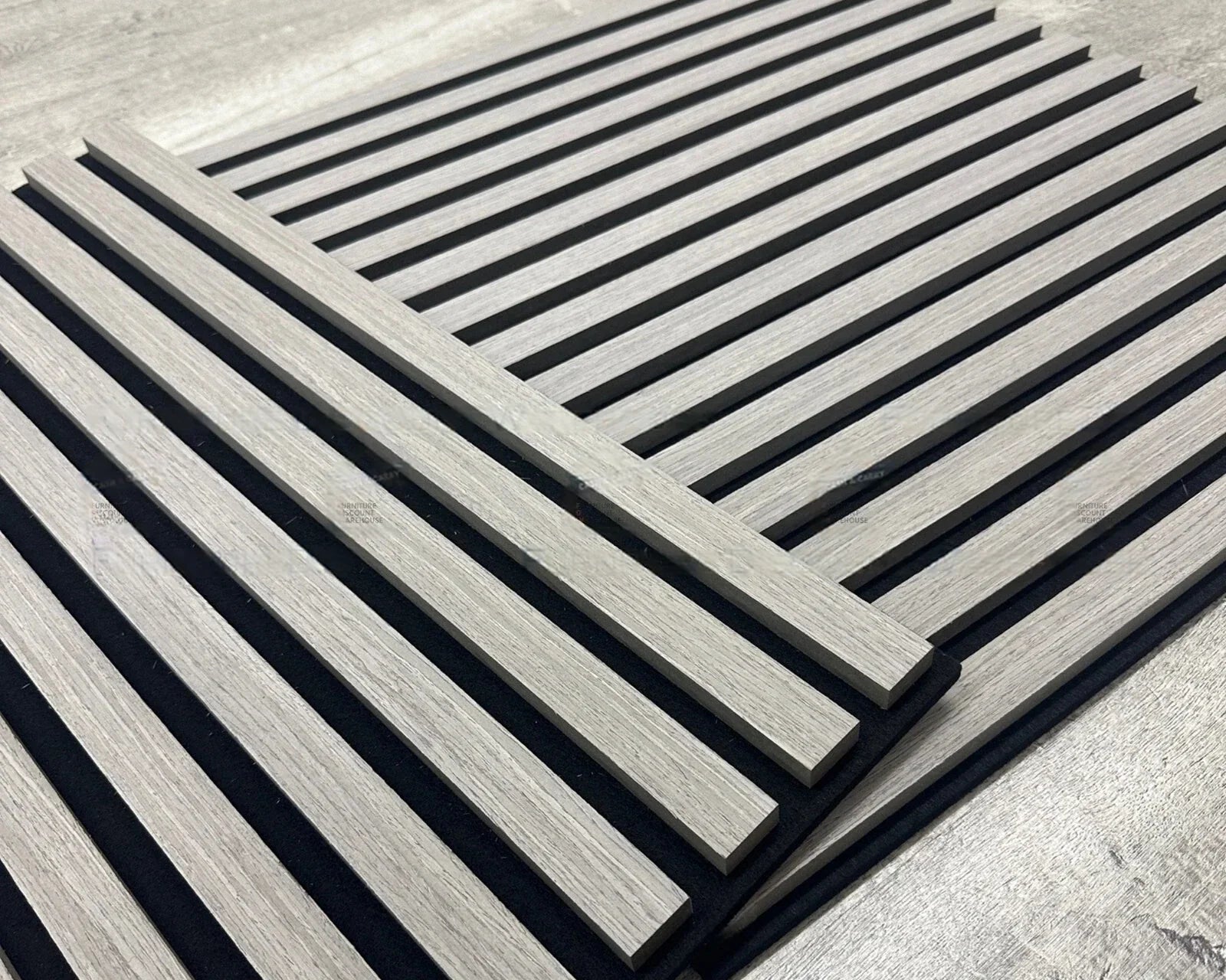 Pack of x4 Ash Grey 60x60cm Acoustic Square 3D Slatted Wood Wall Panel Box