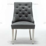Winchester Grey PU Dining Chair Faux Leather Lion Knocker Chrome-Esme Furnishings
