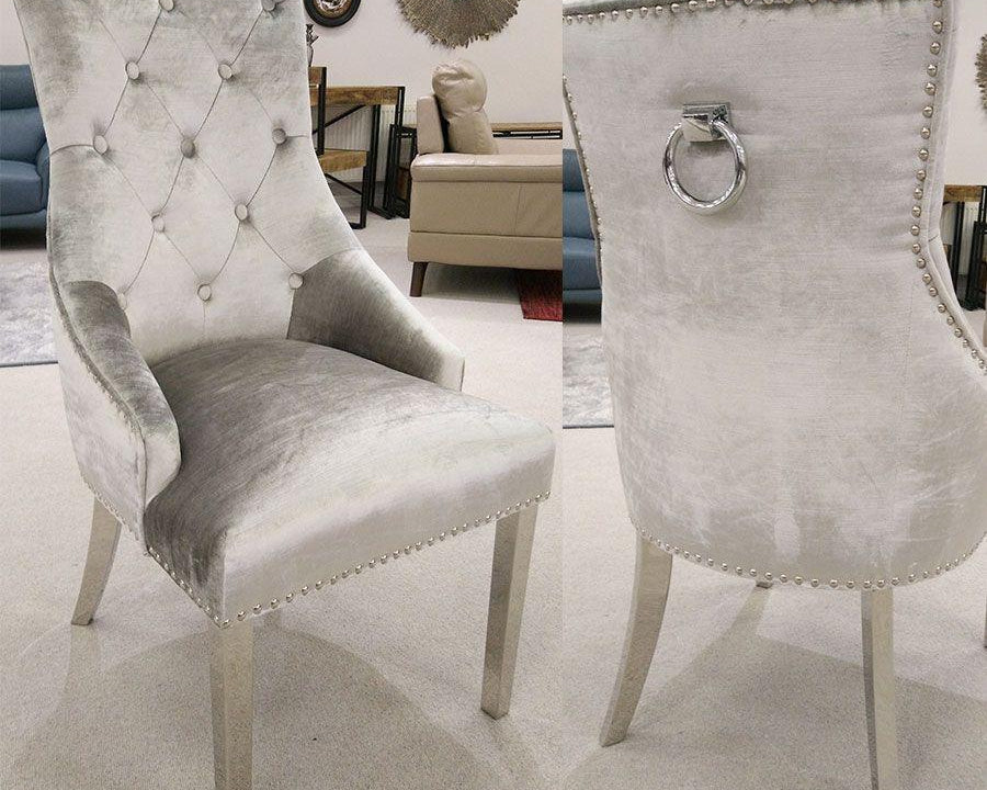 Belle Pewter Knockerback Soft Velvet Dining Chair-Esme Furnishings