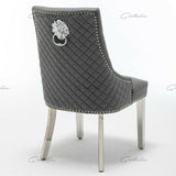 Winchester Grey PU Dining Chair Faux Leather Lion Knocker Chrome-Esme Furnishings