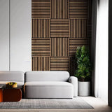 Pack of x4 Natural Light Oak 60x60cm Acoustic Square 3D Slatted Wood Wall Panel Box