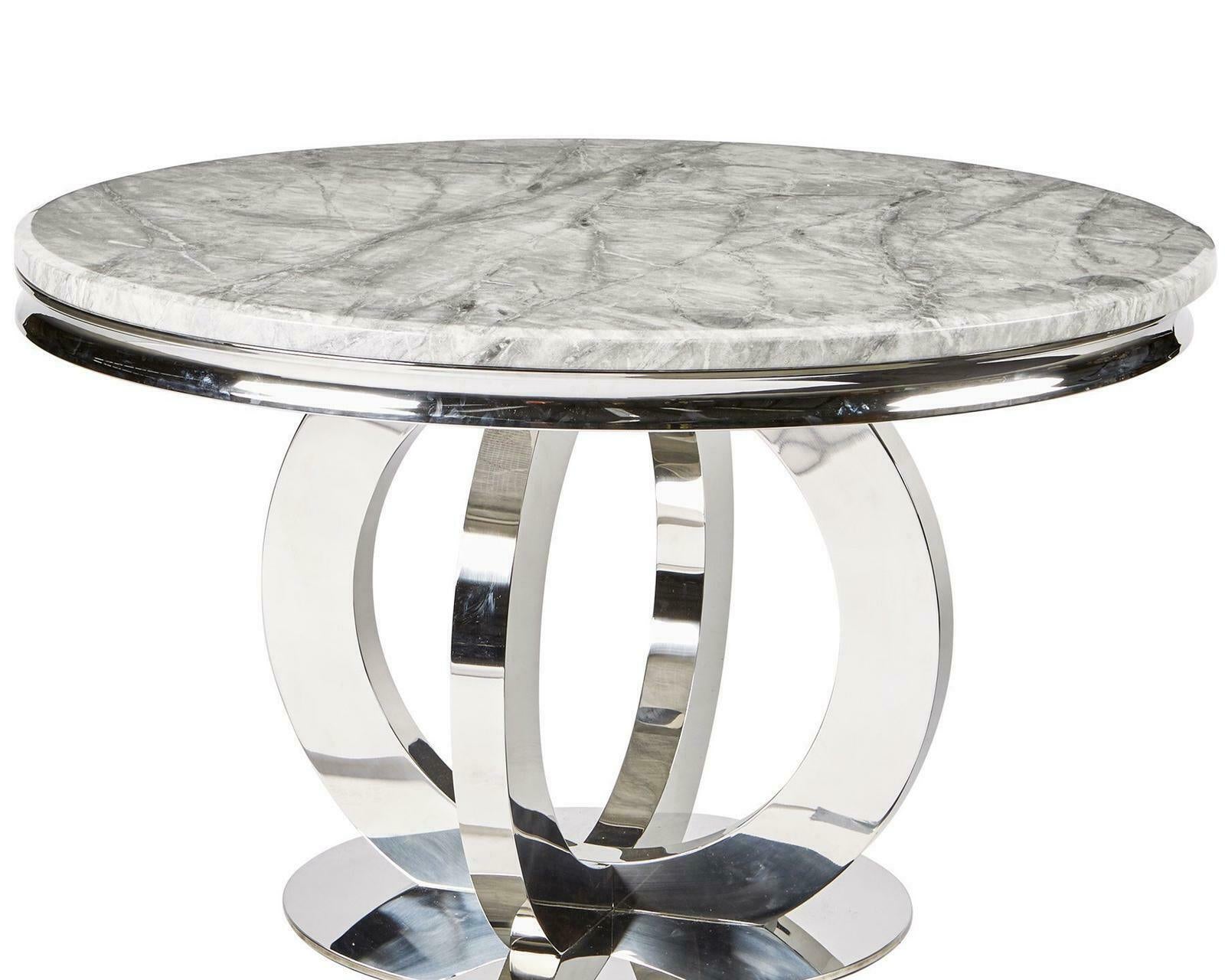 Chelsea 130cm White Marble Round Dining Table + Grey Ring Knocker Chairs-Esme Furnishings