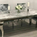Louis Grey Marble 150CM Dining Table + Belle Silver Grey Chairs, Bench Option-Esme Furnishings