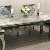 Louis Grey Marble 150CM Dining Table + Belle Silver Grey Chairs, Bench Option-Esme Furnishings