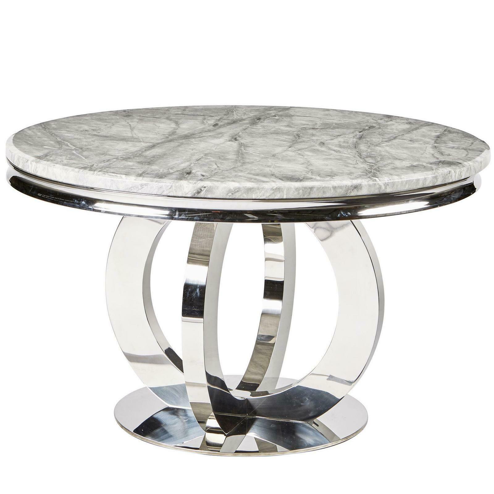 Chelsea 130cm Marble & Chrome Round Dining Table - 4 Colours-Esme Furnishings