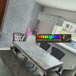 Louis Grey Marble 180CM Dining Table + Grey Lion Chairs, Bench Option-Esme Furnishings