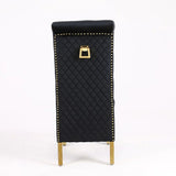 Louis Pandora Gold Marble Dining Table With Lucy Slim Quilted Gold Ring Knocker Velvet Chairs