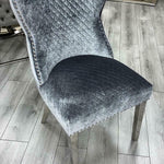 Chelsea 130cm Grey Marble Round Dining Table + Valente Grey Lion Button Chairs-Esme Furnishings