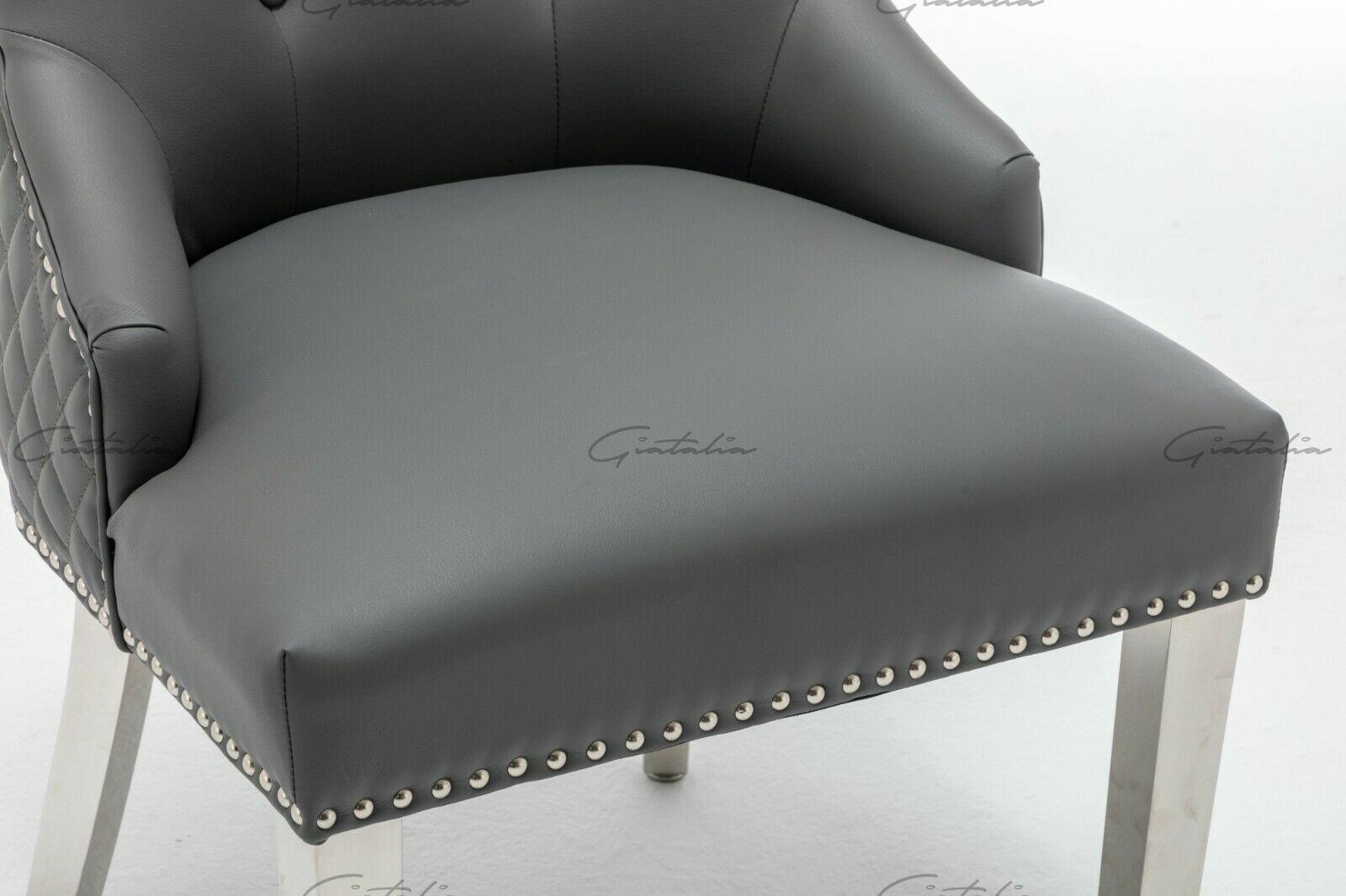 Winchester Grey PU Dining Chair Faux Leather Lion Knocker Chrome-Esme Furnishings
