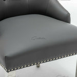 Winchester Grey PU Dining Chair Faux Leather Lion Knocker Chrome-Esme Furnishings