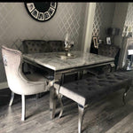Louis Grey Marble 150CM Dining Table + Grey Lion Chairs, Bench Option-Esme Furnishings