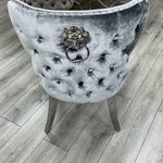 Chelsea 130cm Grey Marble Round Dining Table + Valente Grey Lion Button Chairs-Esme Furnishings