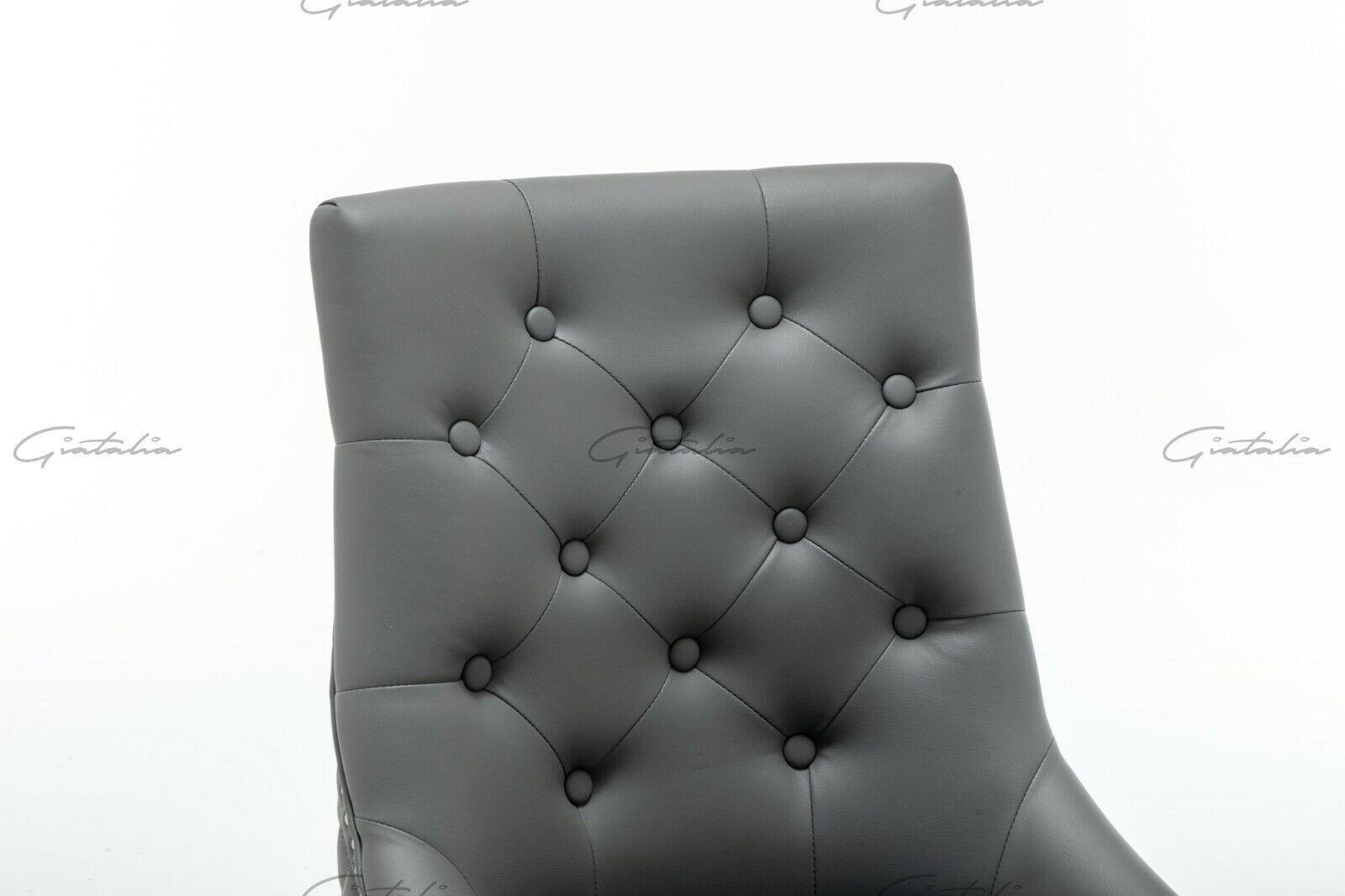 Winchester Grey PU Dining Chair Faux Leather Lion Knocker Chrome-Esme Furnishings