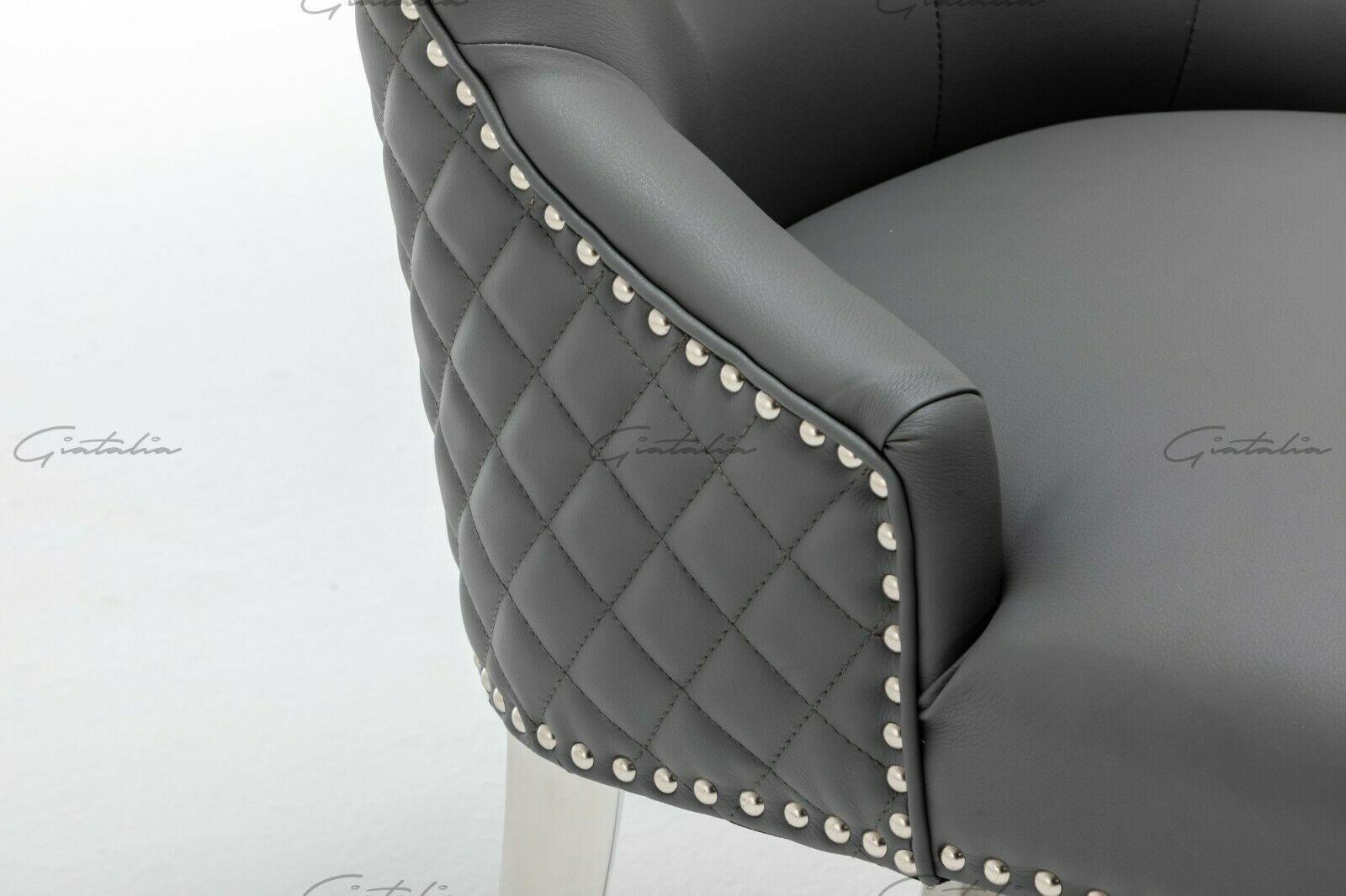 Winchester Grey PU Dining Chair Faux Leather Lion Knocker Chrome-Esme Furnishings