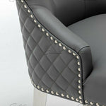 Winchester Grey PU Dining Chair Faux Leather Lion Knocker Chrome-Esme Furnishings
