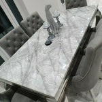 Louis Grey Marble 150CM Dining Table + Valente Grey Lion Chairs, Bench Option-Esme Furnishings