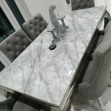 Louis Grey Marble 150CM Dining Table + Valente Grey Lion Chairs, Bench Option-Esme Furnishings
