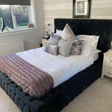 The Mayfair Upholstered Plush Velvet Button Bed Frame-Esme Furnishings
