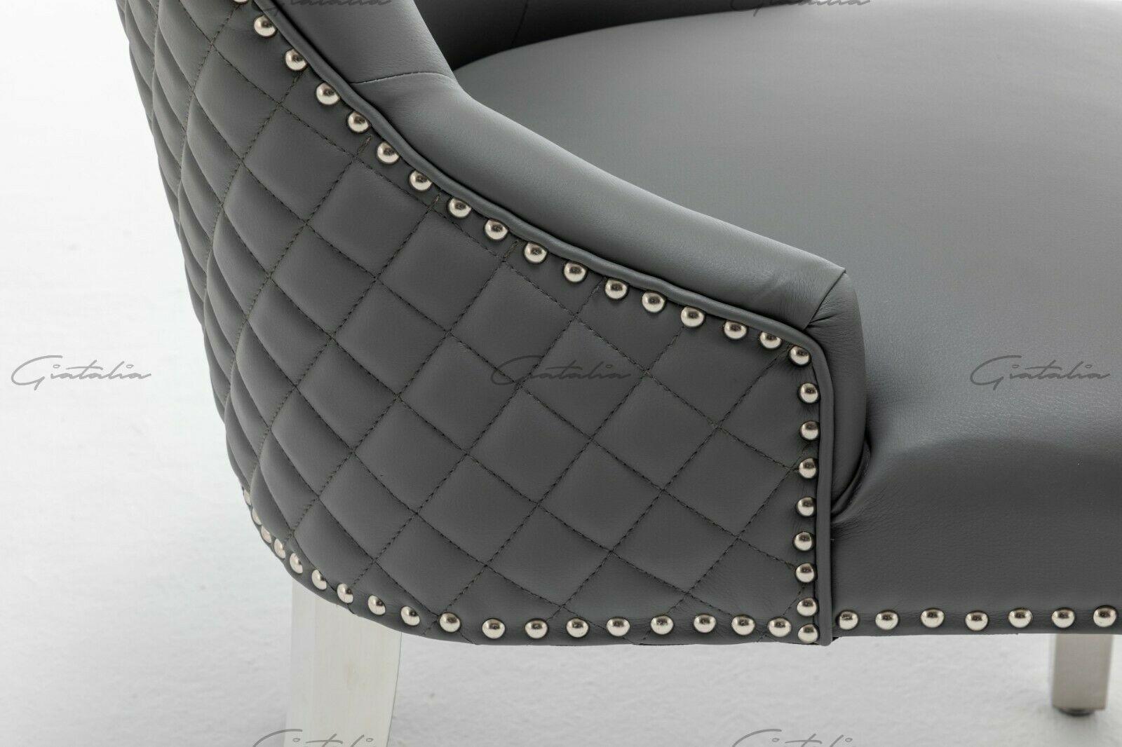 Winchester Grey PU Dining Chair Faux Leather Lion Knocker Chrome-Esme Furnishings