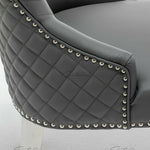 Winchester Grey PU Dining Chair Faux Leather Lion Knocker Chrome-Esme Furnishings