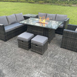 8 Seater Rattan Outdoor Garden Furniture Set With Gas Fire Pit Table