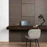 Pack of x4 Walnut 60x60cm Acoustic Square 3D Slatted Wood Wall Panel Box
