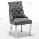 Winchester Grey PU Dining Chair Faux Leather Lion Knocker Chrome-Esme Furnishings