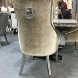 Louis 150cm Beige Marble Dining Table + Belle Plush Velvet Knocker Chairs-Esme Furnishings