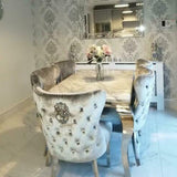Louis Marble & Chrome Dining Table With Valente Lion Knocker Velvet Chairs-Esme Furnishings