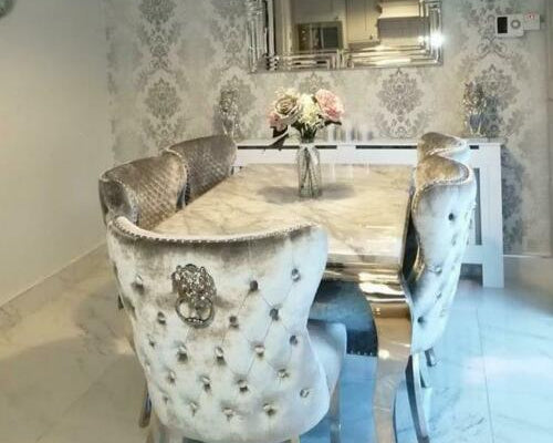 Louis Grey Marble 150CM Dining Table + Valente Grey Lion Chairs, Bench Option-Esme Furnishings