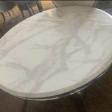 Chelsea 130cm Marble & Chrome Round Dining Table - 4 Colours-Esme Furnishings