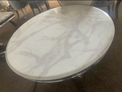 Chelsea 130cm Marble & Chrome Round Dining Table - 4 Colours-Esme Furnishings