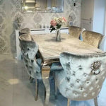 Louis Grey Marble 150CM Dining Table + Valente Grey Lion Chairs, Bench Option-Esme Furnishings