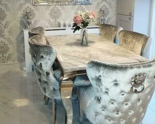Louis Grey Marble 150CM Dining Table + Valente Grey Lion Chairs, Bench Option-Esme Furnishings