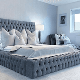 The Mayfair Upholstered Plush Velvet Button Bed Frame-Esme Furnishings