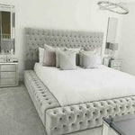 The Mayfair Upholstered Plush Velvet Button Bed Frame-Esme Furnishings