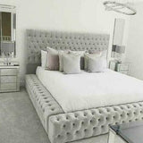 The Mayfair Upholstered Plush Velvet Button Bed Frame-Esme Furnishings