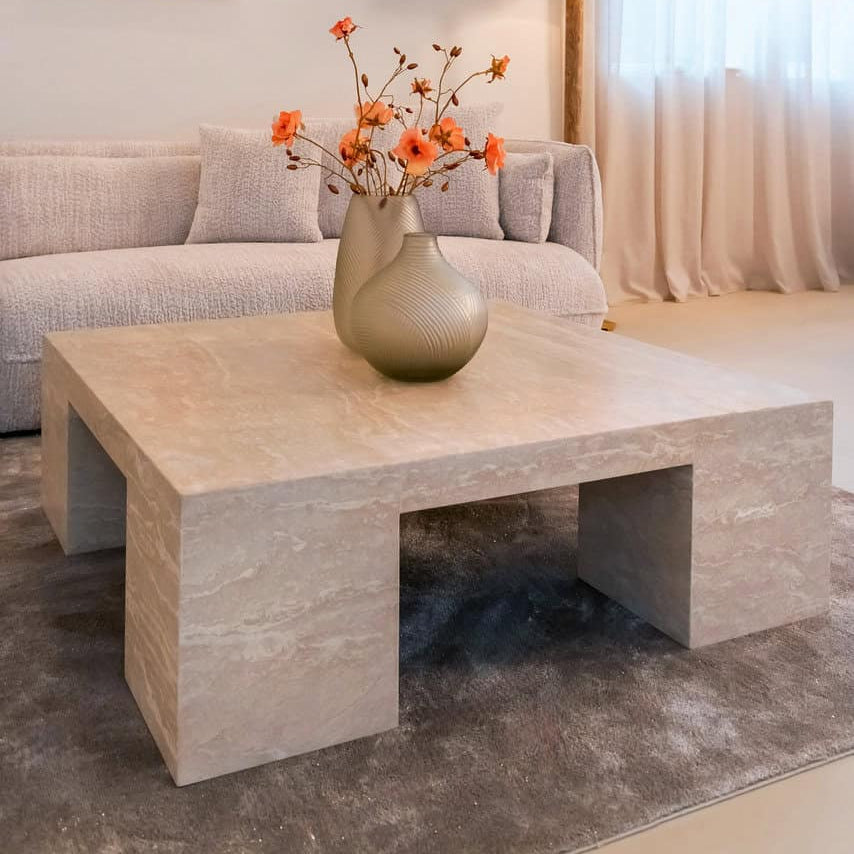 Richmond Interiors Biltmore Italian Travertine Beige Square Coffee Table