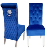 Lucy French Velvet Lion Knocker Quilted Emma Dining Chair With Chrome Legs In 3 Colours